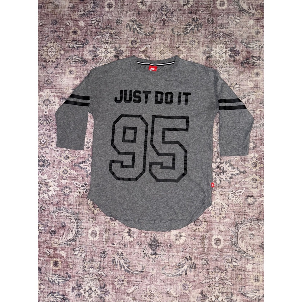 Nike Just Do It 95 Gray 3/4 Sleeve Graphic T-Shirt Womens Medium 839620-091